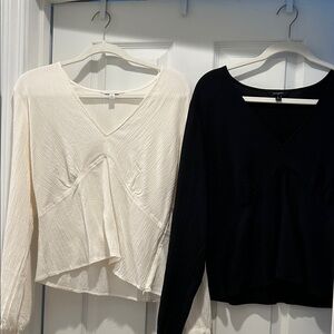 Banana Republic Cream and Black V-Neck Tops